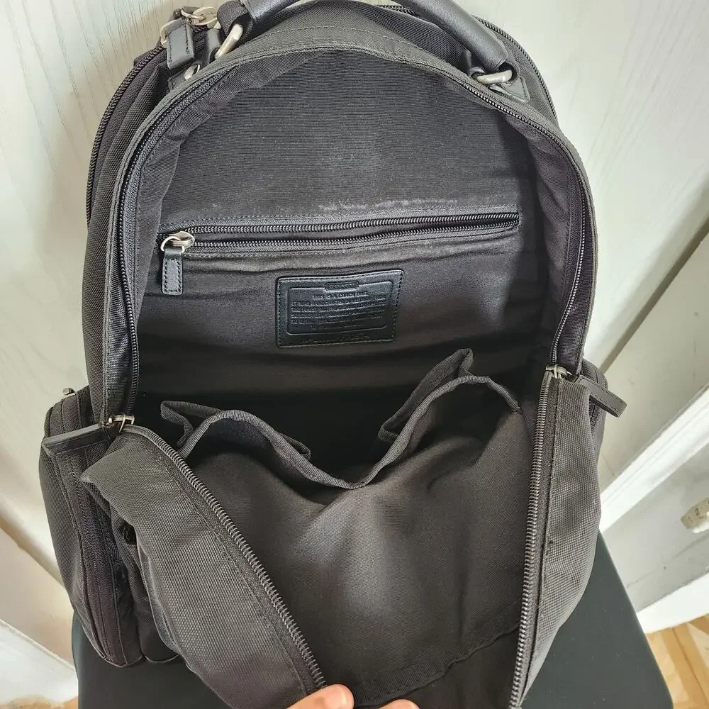 Coach Voyager Luxury Black Nylon Leather Silver Buckle Backpack College School
